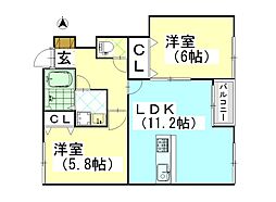 プティシュシュ福富 2LDKの間取図画像