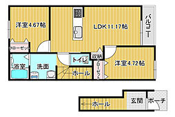 倉敷市安江アパート 2LDKの間取図画像