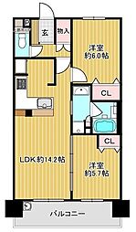 プレサンスロジェKUMATA 2LDKの間取図画像