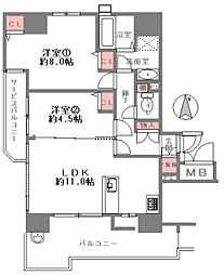 メロディーハイム四天王寺夕陽丘弐番館 2LDKの間取図画像