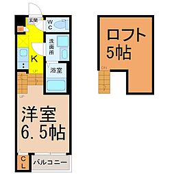 ハーモニーテラス守山 2階1SKの間取り