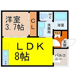 KKテラス金山 2階1LDKの間取り