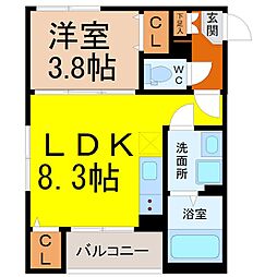 ハーモニーテラス幸心 1階1LDKの間取り