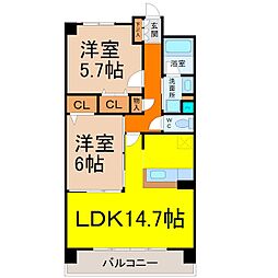 サンマール鳥居通 2LDKの間取図画像