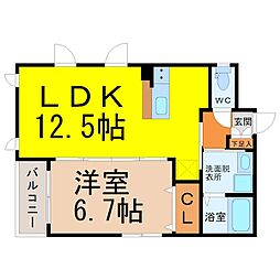 プリムール高蔵 1LDKの間取図画像