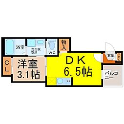 ハーモニーテラスフェリシア荒子 1DKの間取図画像