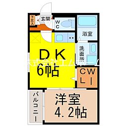 ラルゴ六番町 1DKの間取図画像