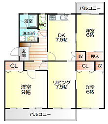パビリオン庄野1号棟 4DKの間取図画像