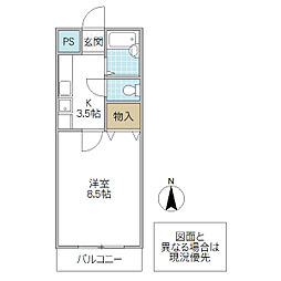 桜井ハイツ天久保 2階1Kの間取り