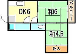 氷室ハイツ 2DKの間取図画像