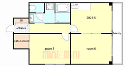 ジュエリー山手 2階2DKの間取り