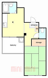 中間東雲ハイツ 5階1Kの間取り