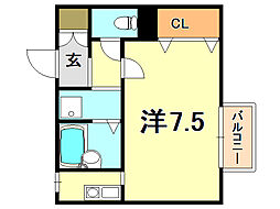 プランドール湊川 1階1Kの間取り