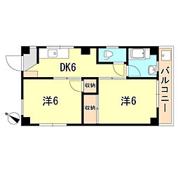 藤本ビル 502 5階2DKの間取り