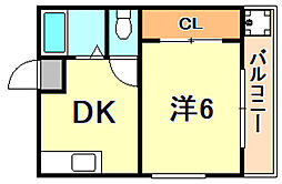 クレーン奥山 3階1DKの間取り