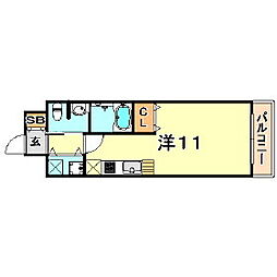 阪神本線 神戸三宮駅 徒歩9分の賃貸マンション 12階ワンルームの間取り