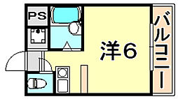 コスモメイト北野 4階1Kの間取り