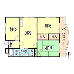 落合ハイツＡ棟 3階2LDKの間取り