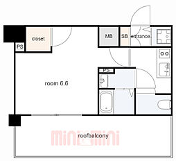 神戸市海岸線 中央市場前駅 徒歩5分の賃貸マンション 6階1Kの間取り