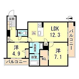 グランメゾン神戸中山手 102 1階2LDKの間取り