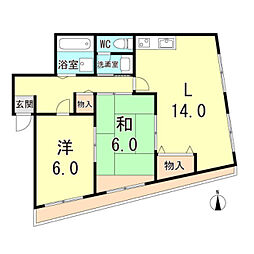 鯉川マンション 4階2LDKの間取り