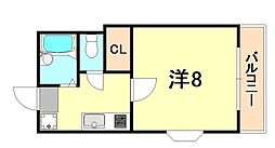 タウンコート新神戸 3階1Kの間取り