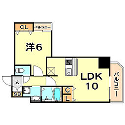 プレサンス三宮フラワーロード 3階1LDKの間取り