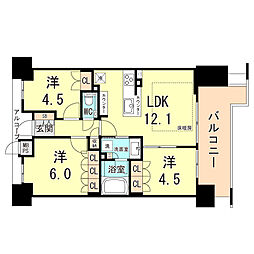 ワコーレ神戸三宮Ｇ．Ｃ． 6階3LDKの間取り