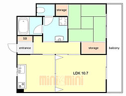 サンゼン山手ハイツ 7階1LDKの間取り