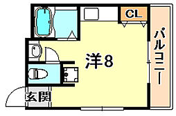 リバーライス11 1階ワンルームの間取り