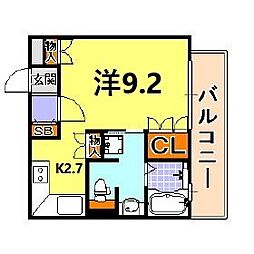 リーガル神戸三宮山手 7階1Kの間取り