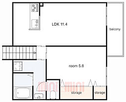 アクエルド野崎通 2階1LDKの間取り