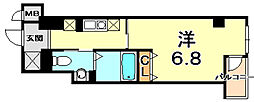 クレアール神戸 6階1Kの間取り