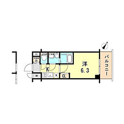 神戸高速東西線 高速神戸駅 徒歩3分の賃貸マンション 5階1Kの間取り