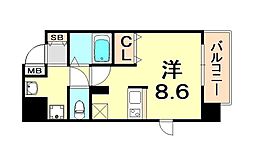 プレサンス三宮花時計前 10階ワンルームの間取り