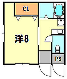 グランディア旗塚通 3階1Kの間取り