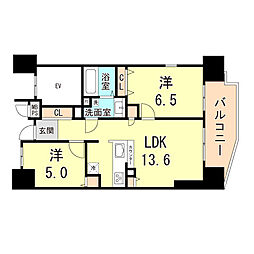 ワコーレ大倉山ザスイート 2階2LDKの間取り