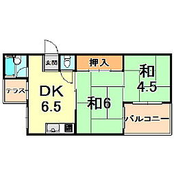 玉屋マンション 3階2DKの間取り