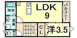 コーポラス若草EAST 1LDKの間取図画像