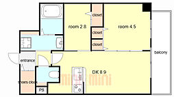 ファーストフィオーレ東灘 5階2DKの間取り