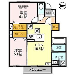 コンフォール赤坂 1階2LDKの間取り