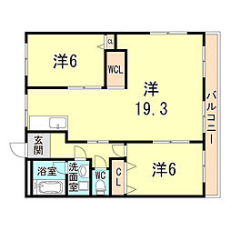 シャトー北別府 4階2LDKの間取り