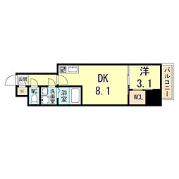 レーヴメゾン出屋敷 11階1LDKの間取り