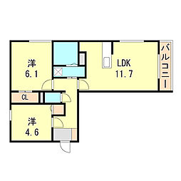Ｇｒａｃｅ　Ａｒｋ 2階2LDKの間取り