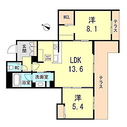 シャーメゾンガーデンズ芦屋浜町 1階2LDKの間取り