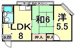 豊ビル 4階2LDKの間取り