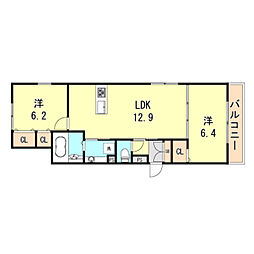 ＮＴＲエステート中山手通 2階2LDKの間取り