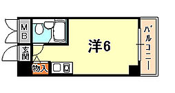 コスモプラザ三宮 3階ワンルームの間取り