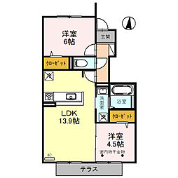 ミストラルコートII 1階2LDKの間取り