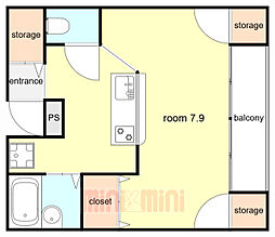 チェリーヒル塚本 5階1Kの間取り